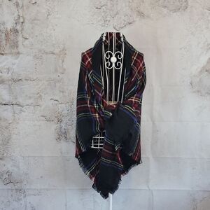 Rue21 Etc. Black and Blue Fringe Shawl/ Wrap Knit Square 57" X 57"